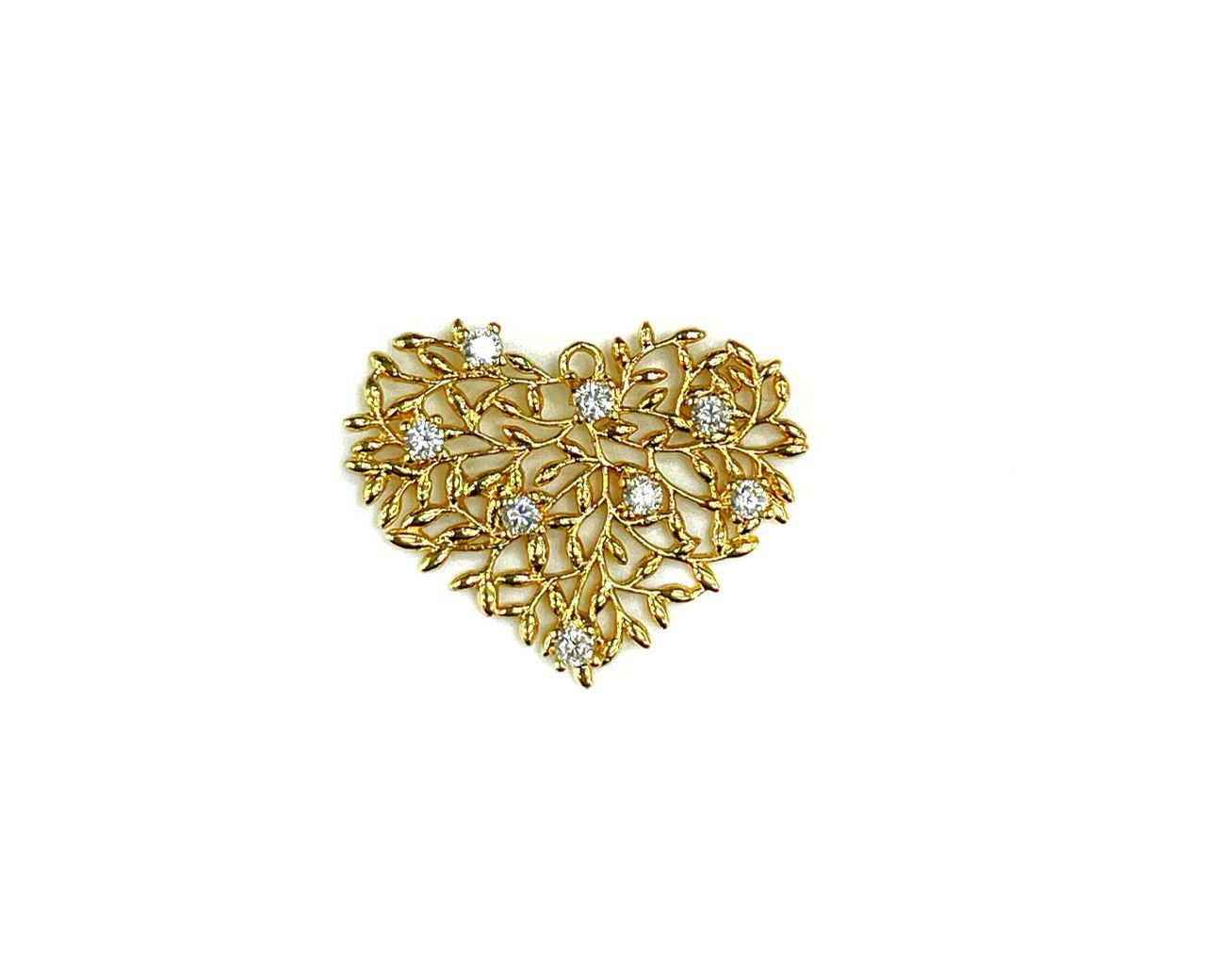 Подвеска Сердце из веточек усыпанное фианитами цвет золото размер 20*25мм Золотой