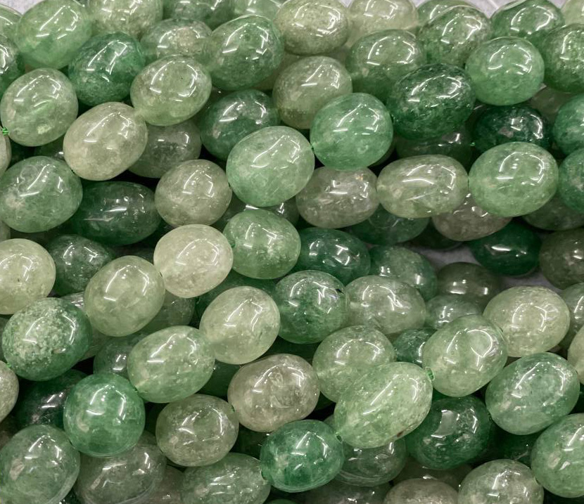 Бусины Авантюрин зеленый гладкий глянцевый 12*15мм натуральный камень