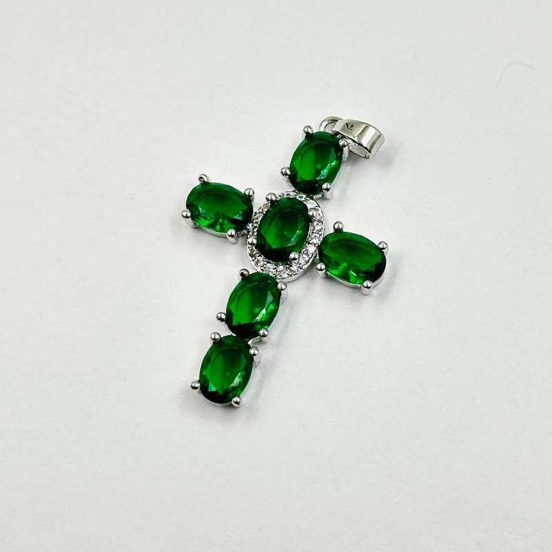 Подвеска Крестик с фианитами размер 30*22мм цвет серебро