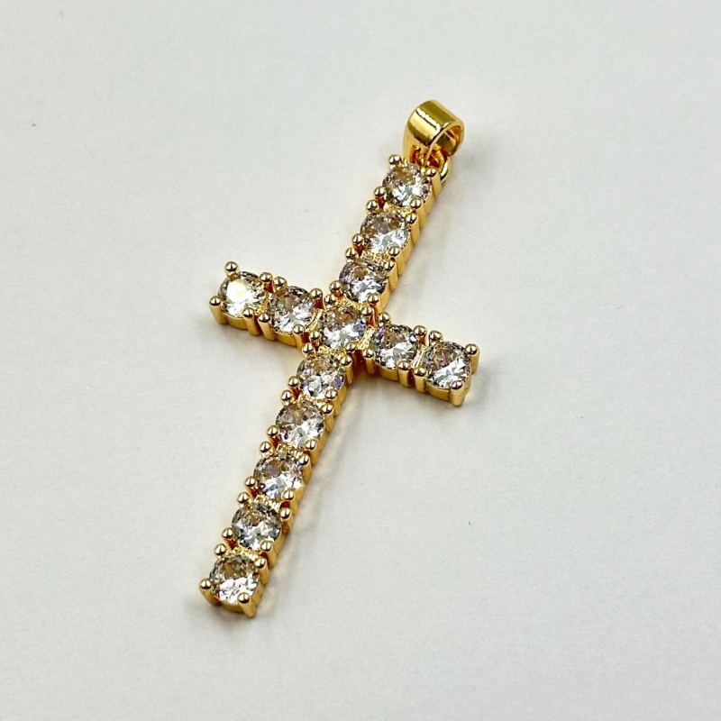 Подвеска Крестик с фианитами цвет золото 17*39мм
