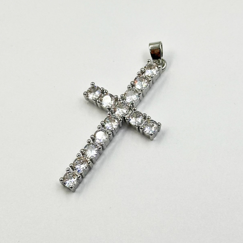 Подвеска Крестик с фианитами цвет серебро 17*39мм