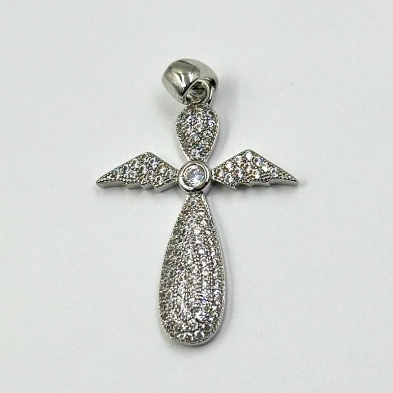 Подвеска Крестик с фианитами цвет серебро 17*25мм