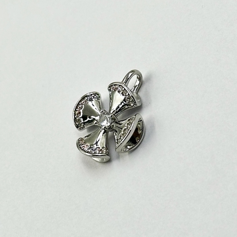 Подвеска Крестик с фианитами цвет серебро 12*15мм